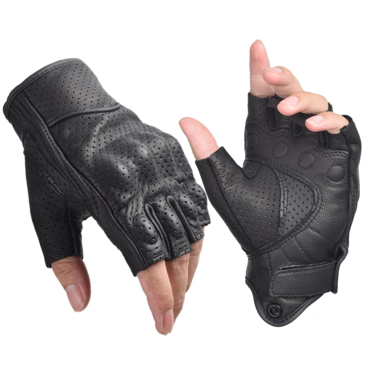 Fingerless Perforated Motorcycle Riding Gloves – One Size