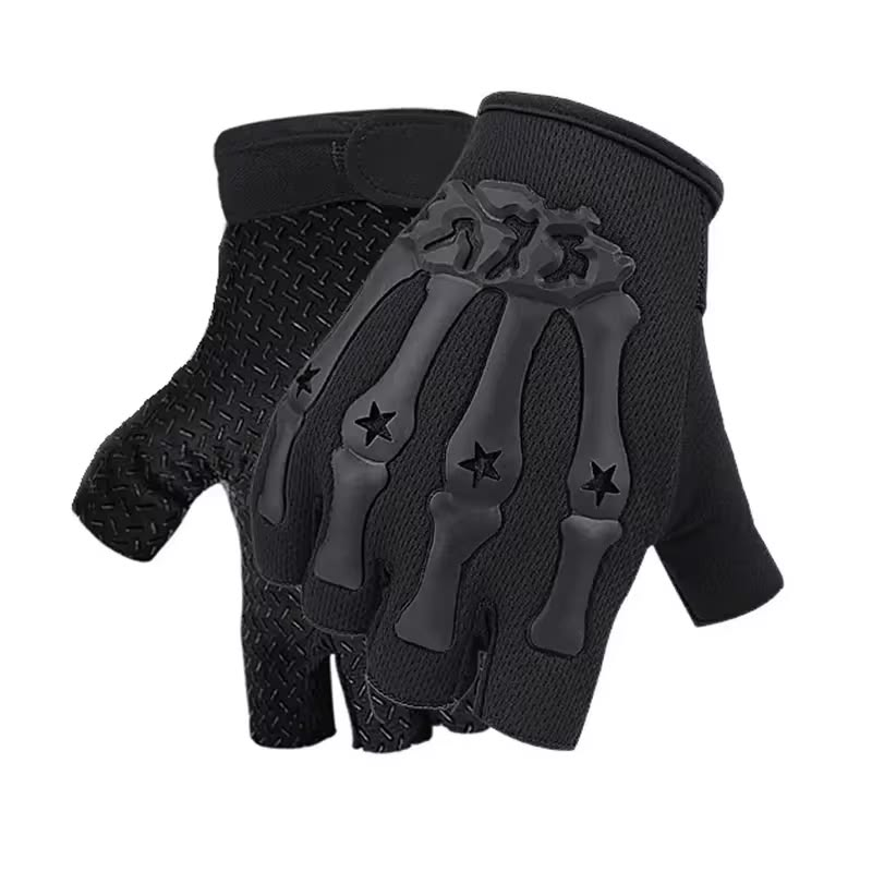 Black Fingerless Motorcycle Riding Gloves – One Size